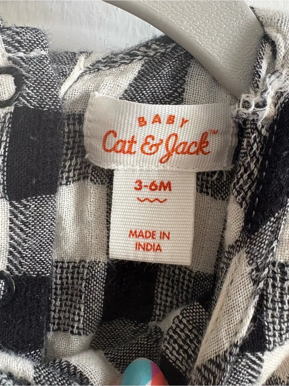Cat & Jack Black White Check Woven Collared Snap Body Suit Long Sleeve 3-6M